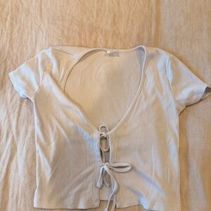 White Tie-Front Ribbed Top Aritiza XS